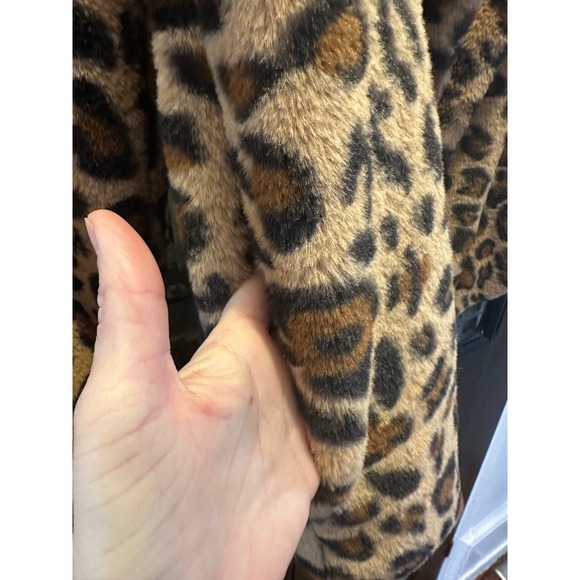 CY Fashion Leopard Print Faux Fur Open Front Jacket Shawl Collar Medium NJ5693 - Picture 5 of 7